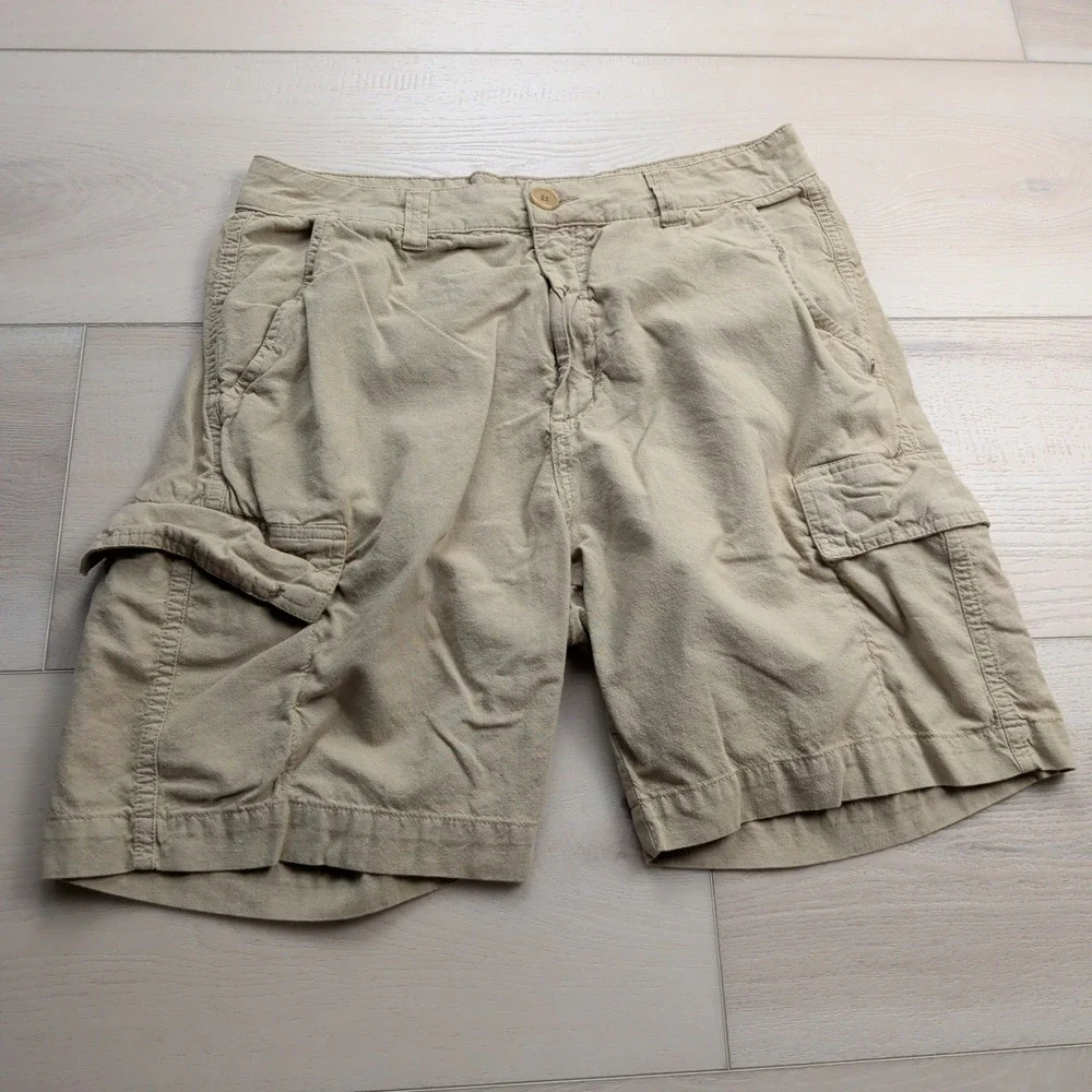 Osklen Rio de Janeiro Cargo Shorts Mens 30 Cotton Linen Tan Khaki Utility Casual